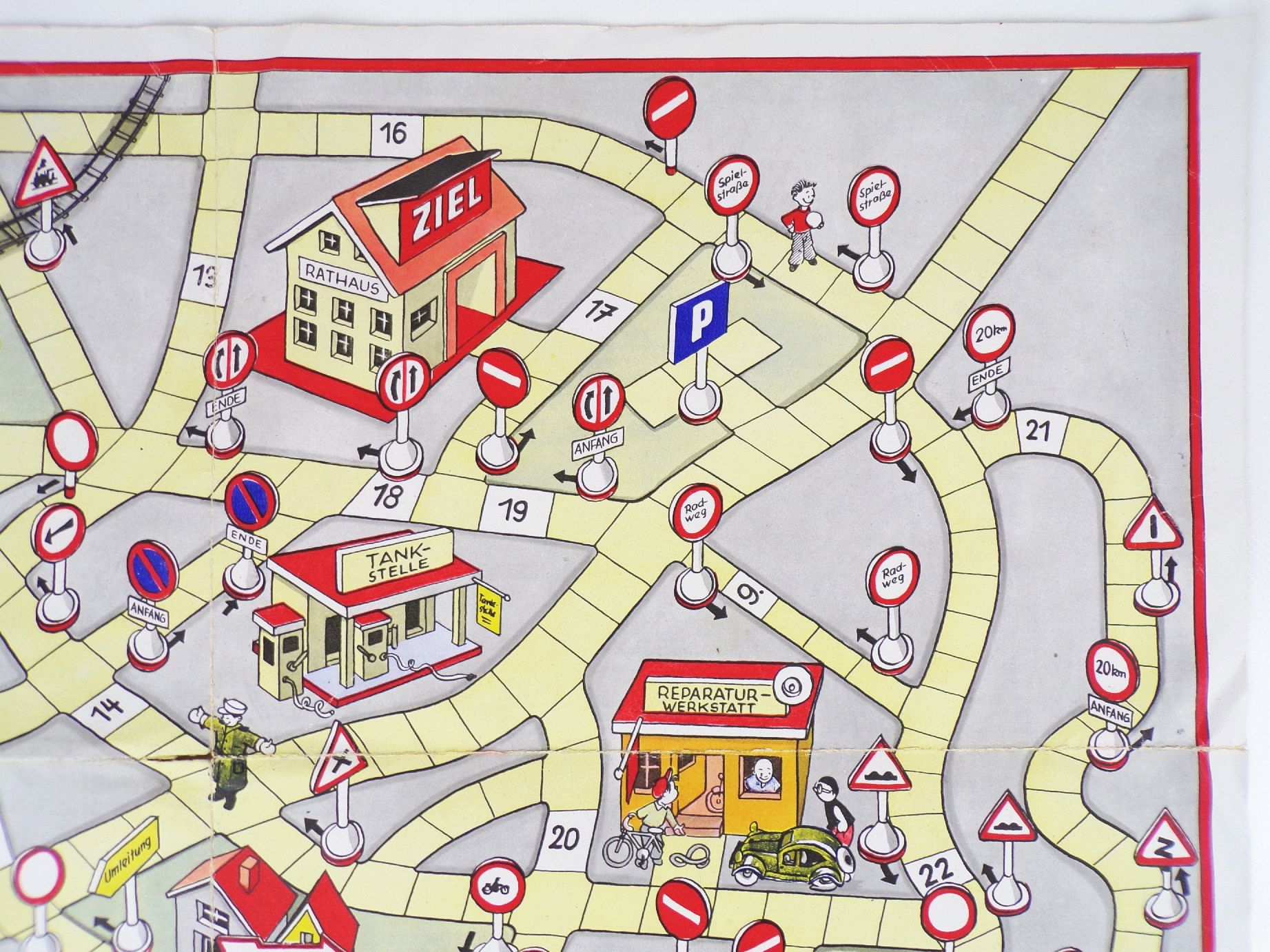 Achtung Kurve Spielbrett Ri 1954 DDR Verkehrsspiel Straßenverkehr DDR