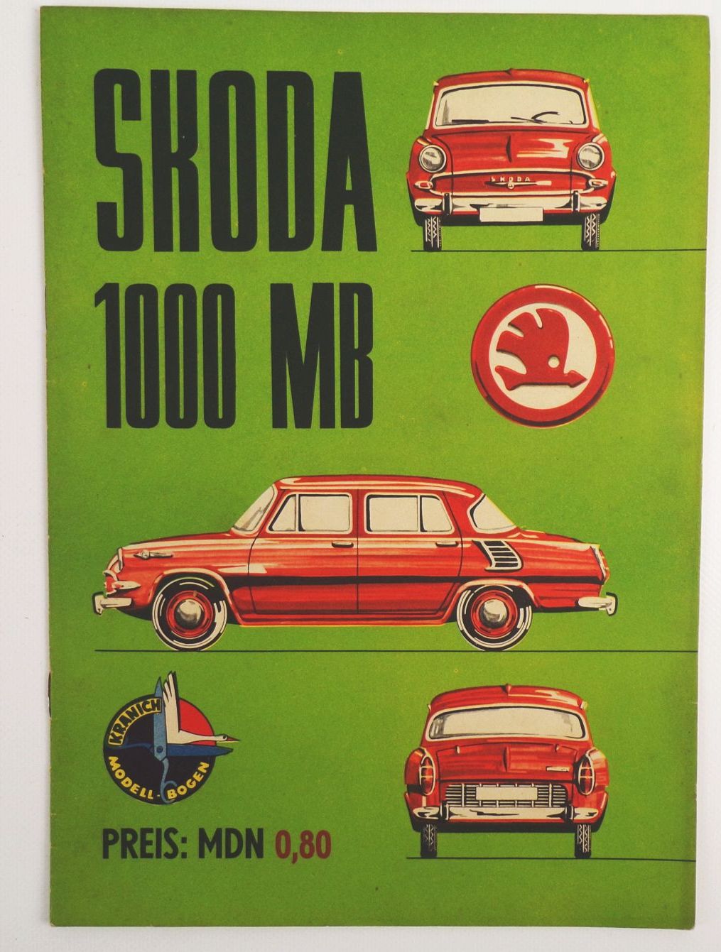 Alter Kranich Modellbogen Skoda 1000 MB 1966 DDR GDR Modellbau