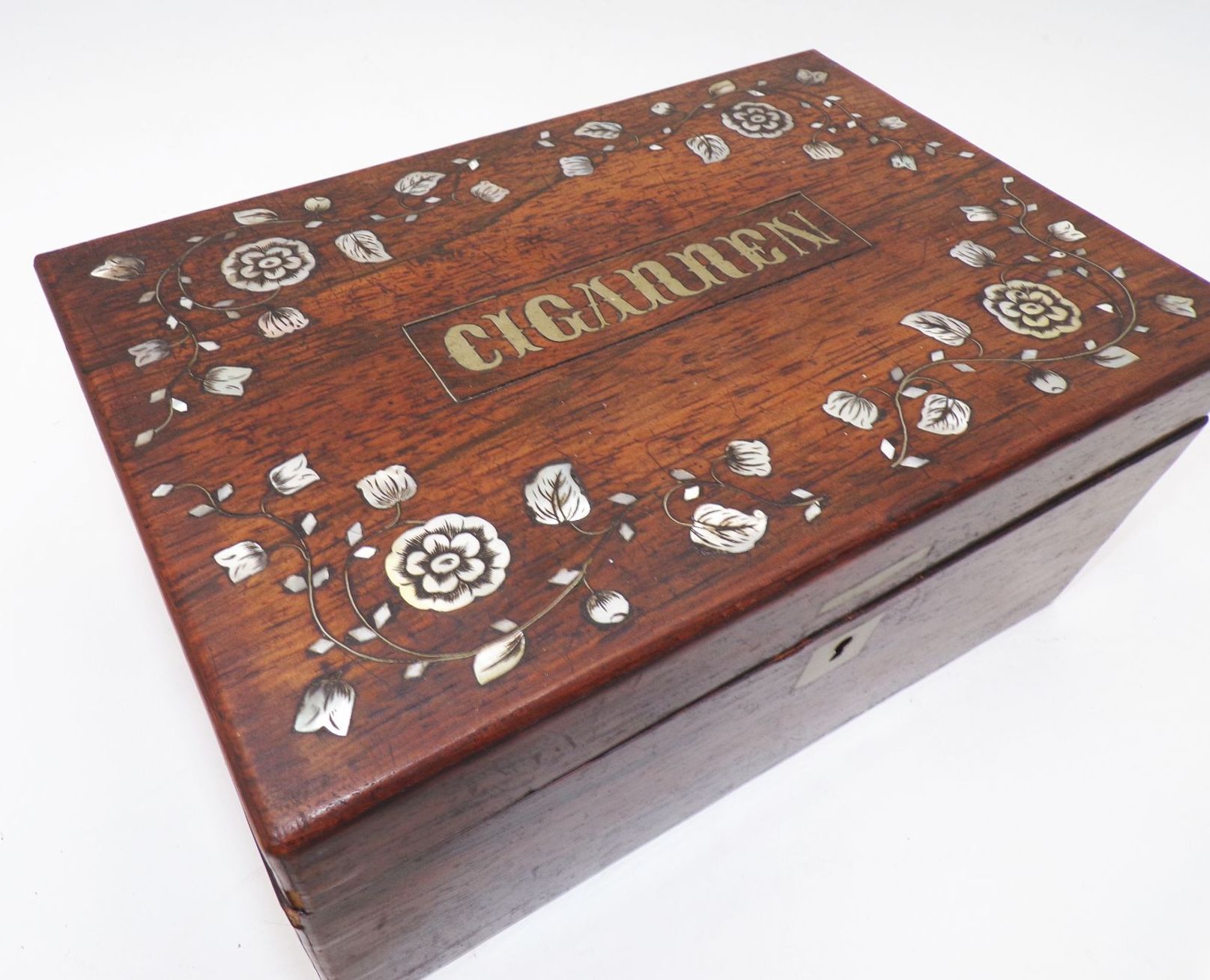 Alte Zigarren Kiste Perlmutt Intarsien Box Behälter Schatulle um 1910