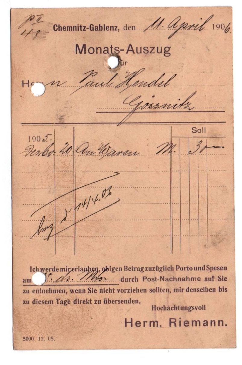 Firmen Postkarte Riemann Chemnitz Gablenz Fahrrad Firmenlochung 1906
