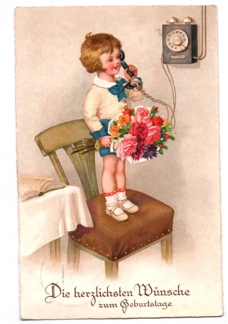 Künstler Ak Bube am Telefon Geburtstags Glückwunsch 1937