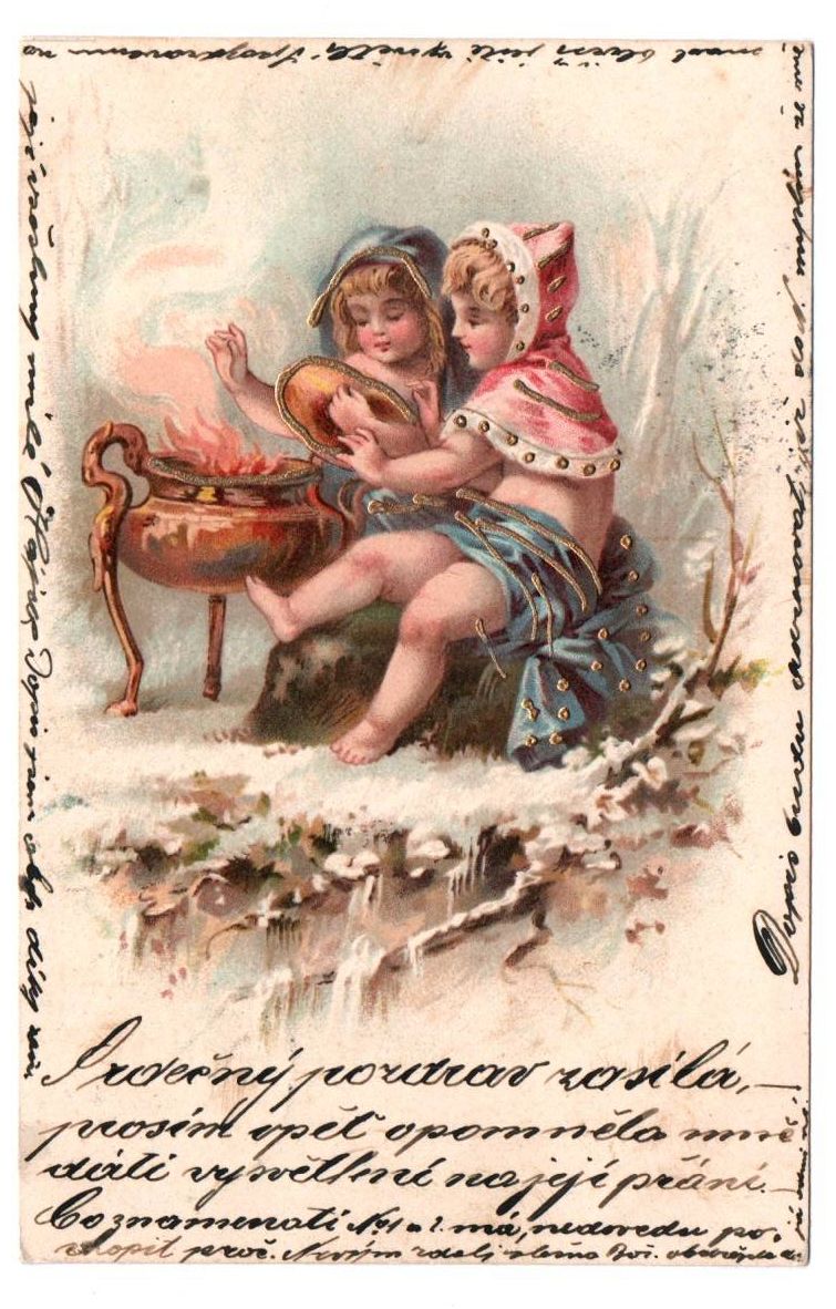 Litho Ak Engel am heissen Kessel Kuk 1902 Tschechien 