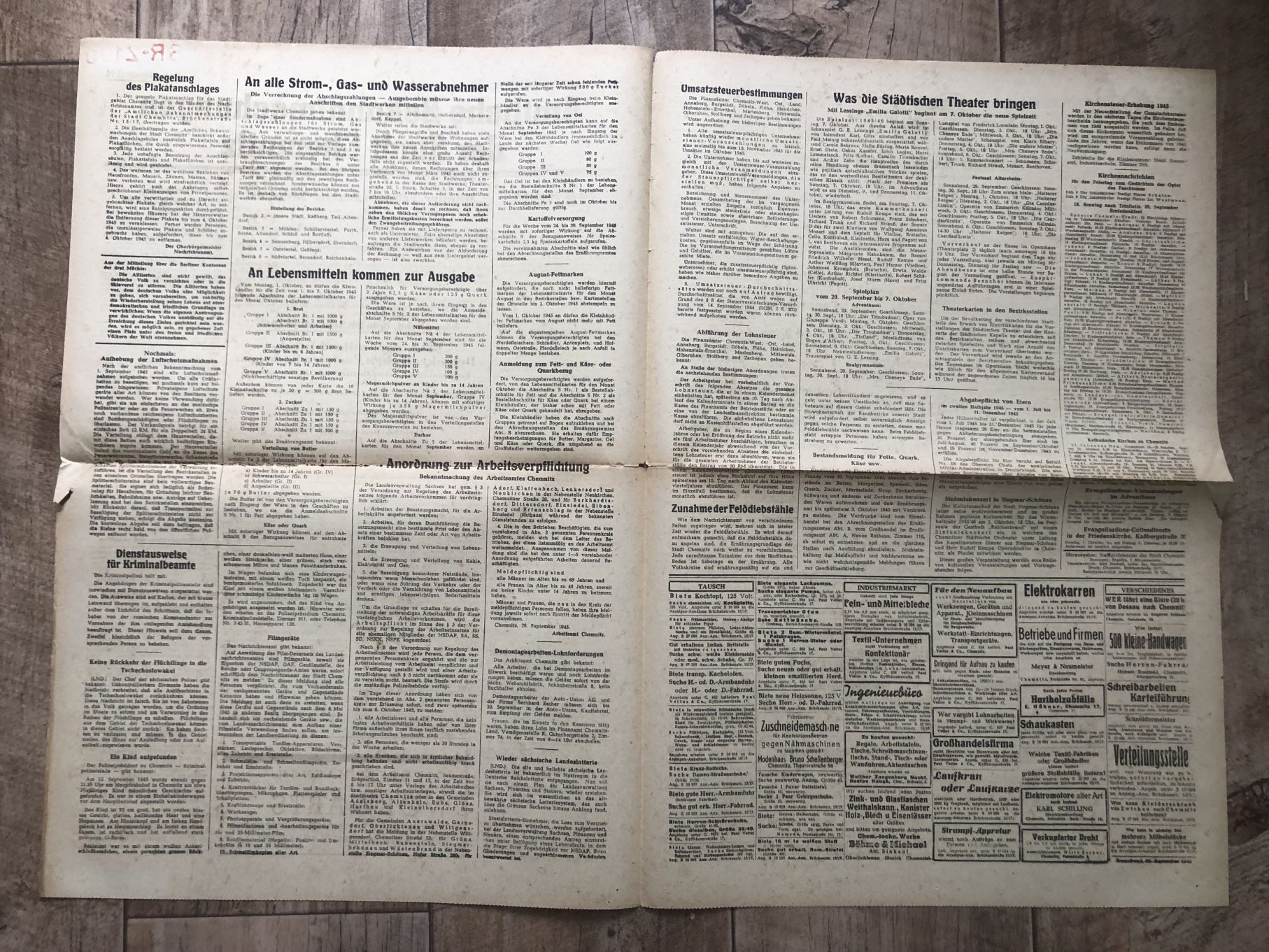 Zeitung Blatt 1945 September Männer Frauen Jugend Sachsen