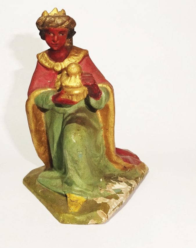 Geschnitzte Krippenfigur Balthasar Weihnachtsfigur um 1900 wohl Grödnertal
