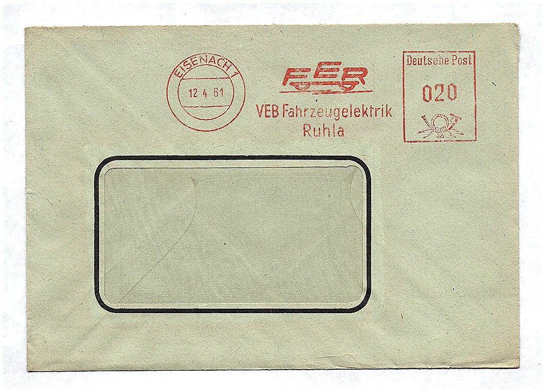 Briefkuvert 1961 FER VEB Fahrzeug Elektrik Ruhla DDR