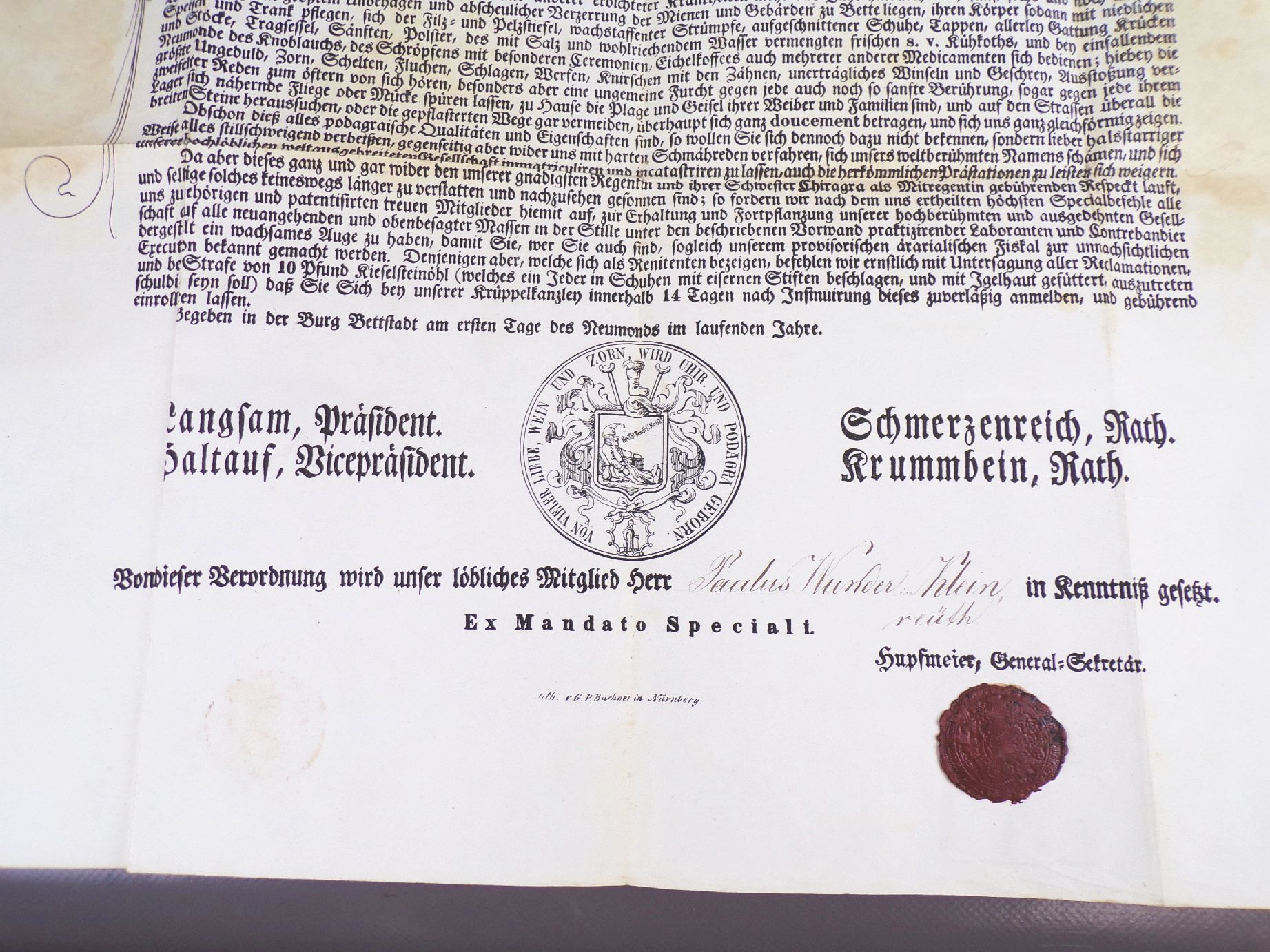 Alte Karneval Urkunde Nürnberg Fränkische Fastnacht um 1880 Alte Karneval Urkunde Nürnberg Fränkische Fastnacht um 1880