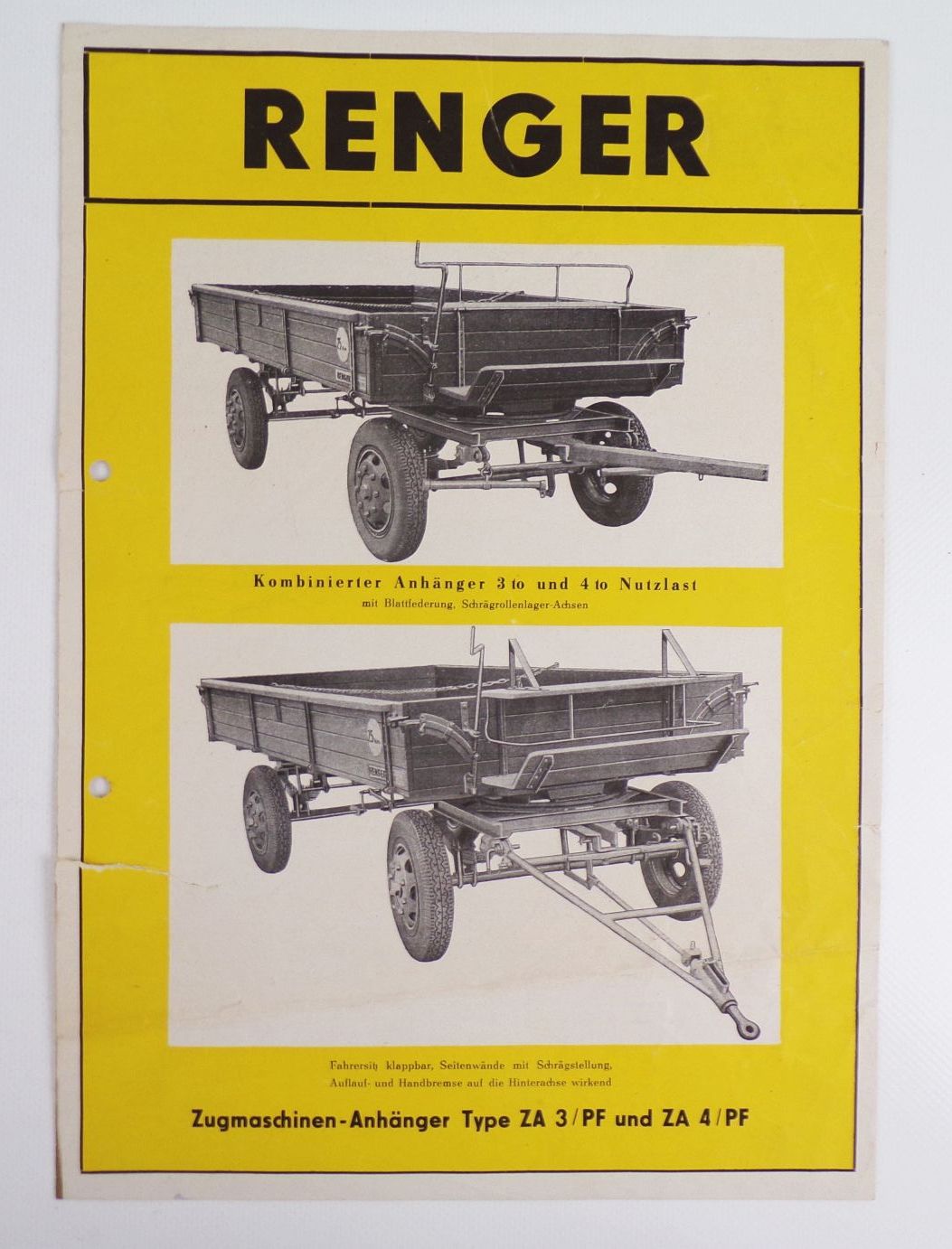 Altes Prospekt Renger Zugmaschinen Anhänger um 1950