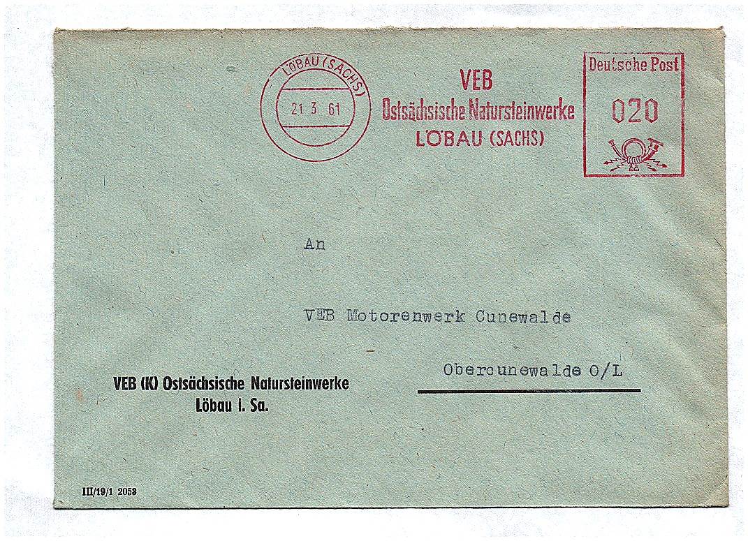 Brief VEB Ostsächsische Natursteinwerke an VEB Motorenwerk Cunewalde 1961