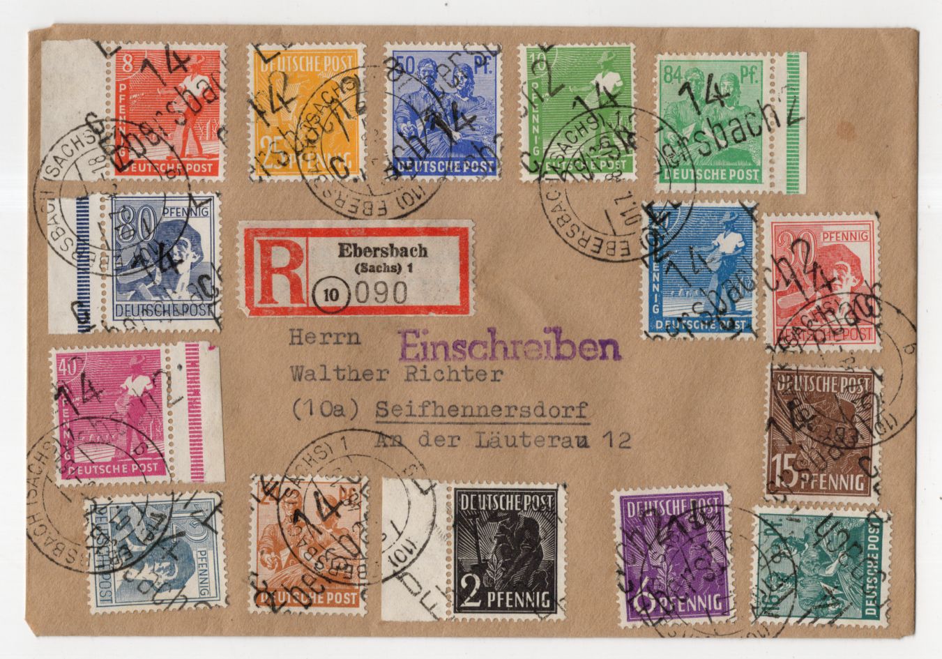 Brief 1948 Bezirkshandstempel Ebersbach 14 