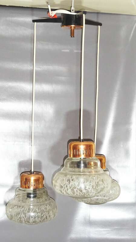 Vintage 3er Kaskadenlampe DDR Deckenlampe Hängelampe Eisglas 1970er 