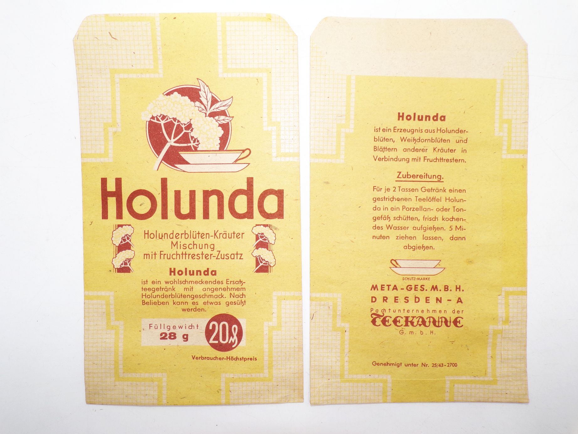 Alte Papiertüten Holunda Teekanne Meta Kräutermischung Drogerie 1950er DDR Alte Papiertüten Holunda Teekanne Meta Kräutermischung Drogerie 1950er DDR