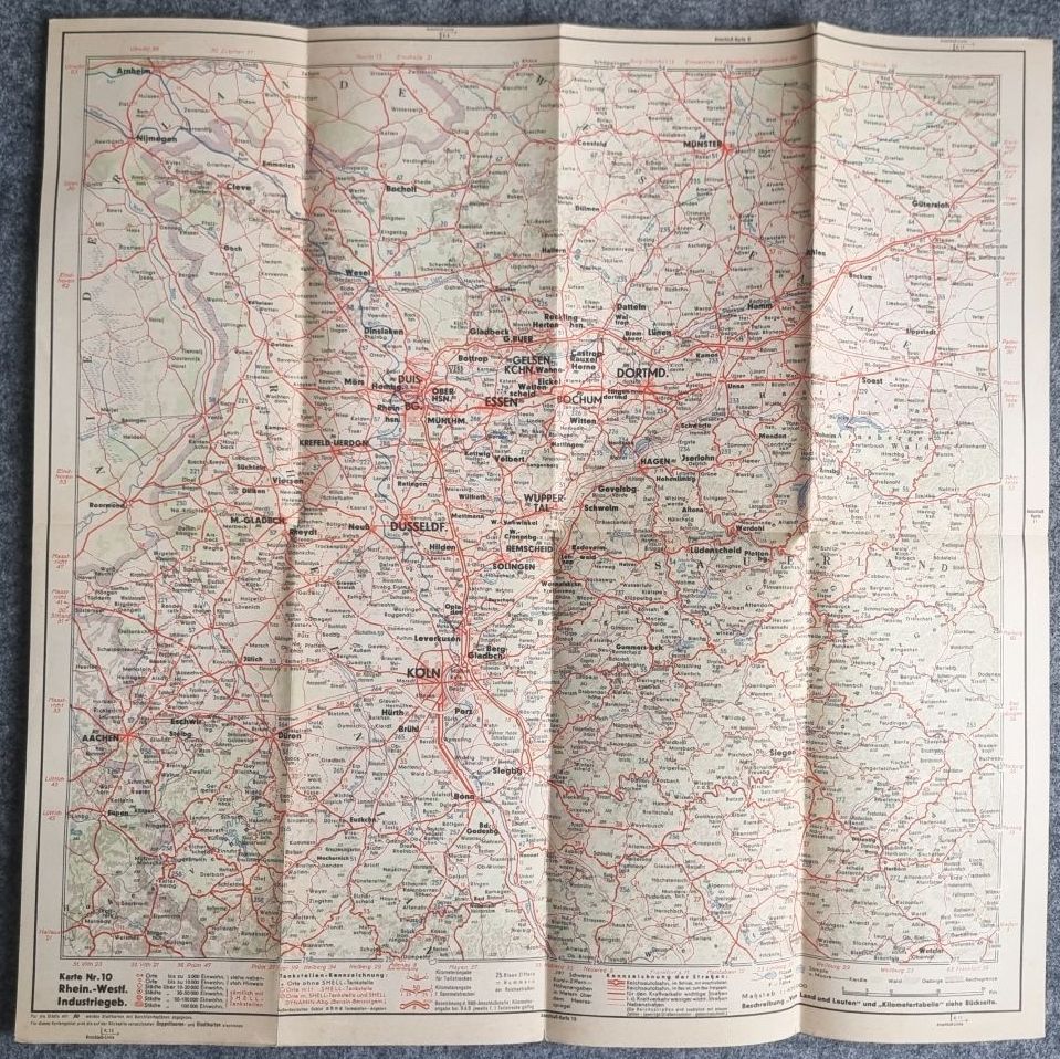Shell Straßenkarte Nr 10 Ruhrzeche Rhein Westfalen Industriegebiet 1930er Landkarte Shell Straßenkarte Nr 10 Ruhrzeche Rhein Westfalen Industriegebiet 1930er Landkarte