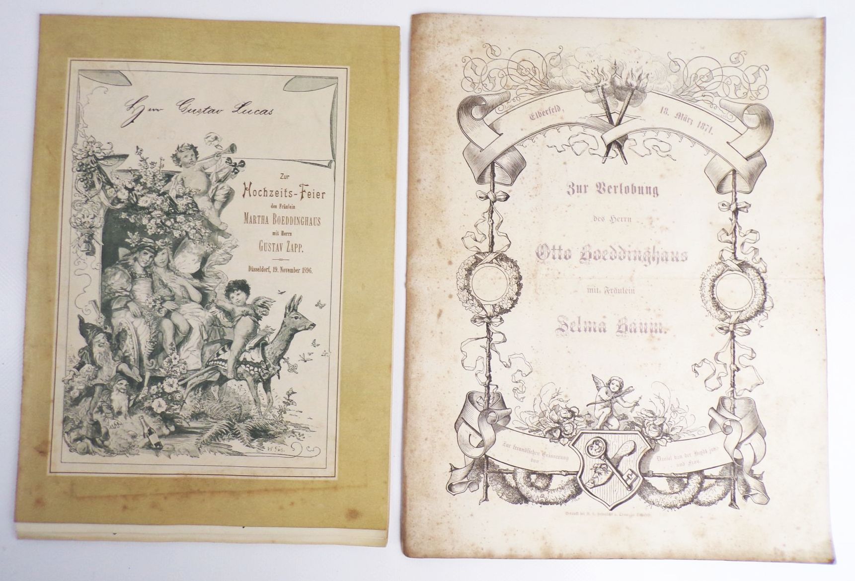 Hochzeitprogramme um 1890 Boeddinghaus Barmen Wuppertal Düsseldorf 