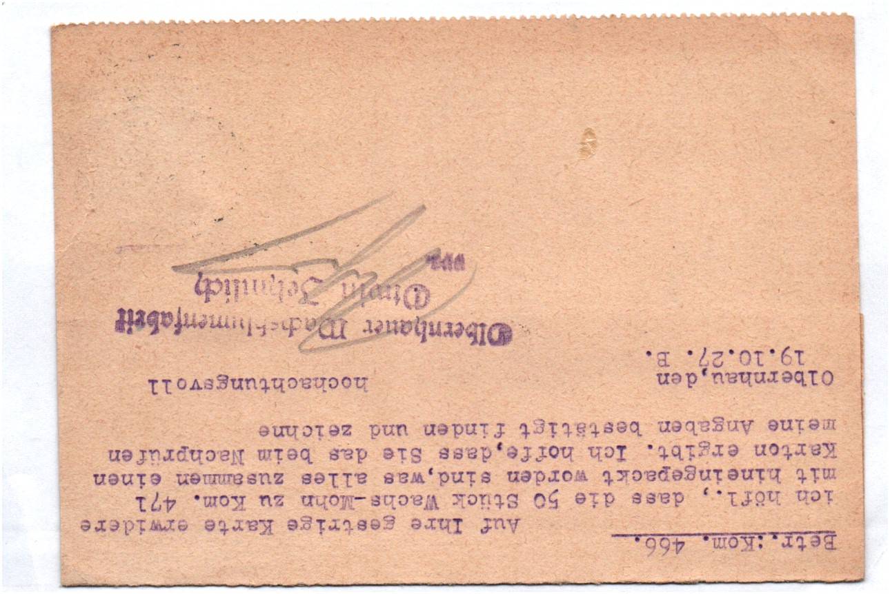 Alte Postkarte Olbernhau Wachsblumenfabrik 1927 Bahnpost Stempel Zug 1337 Alte Postkarte Olbernhau Wachsblumenfabrik 1927 Bahnpost Stempel Zug 1337
