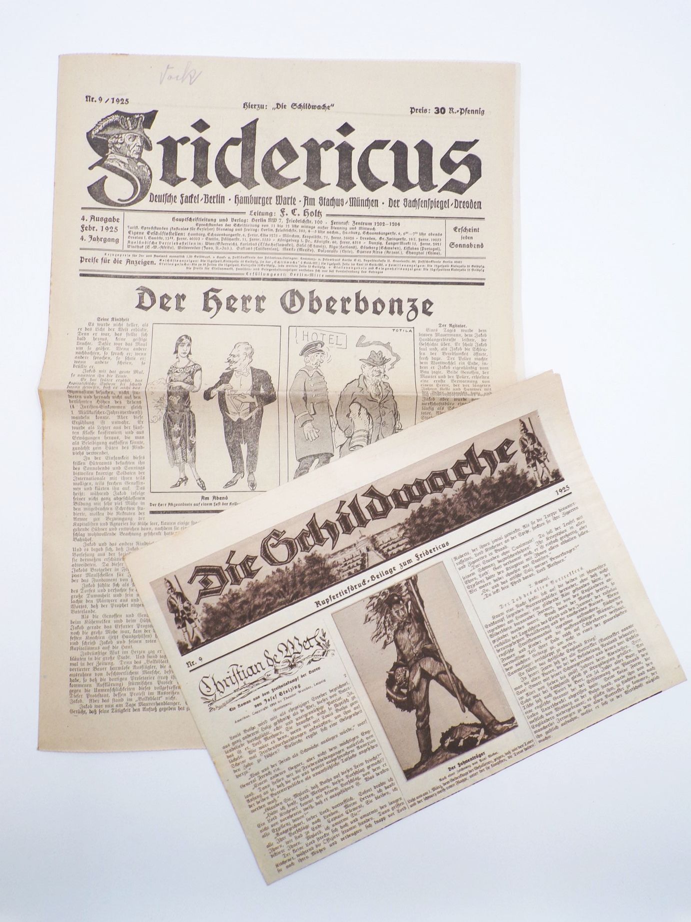 Zeitung Fridericus mit Beilage Die Schildwache kompletter Jahrgang 1925