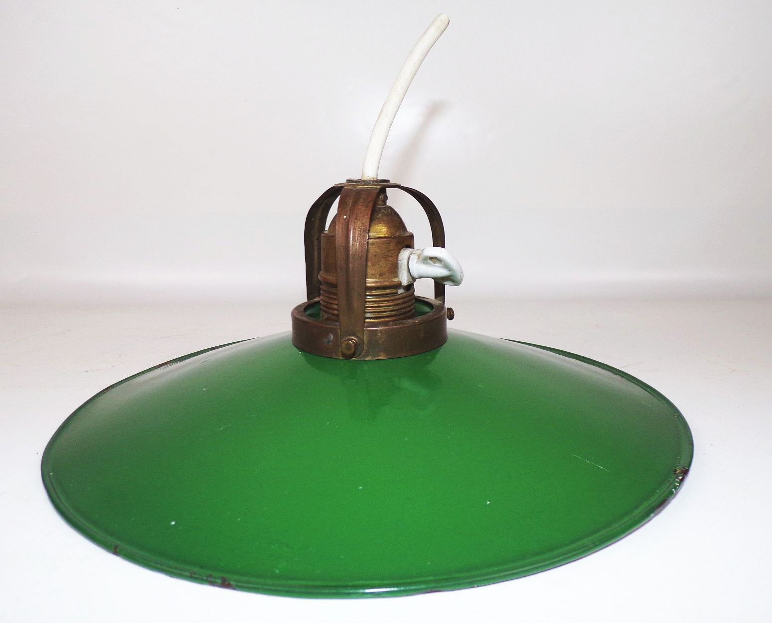 Alte Werkstattlampe Emaille Grün Weiss Rund Pendelleuchte Vintage 
