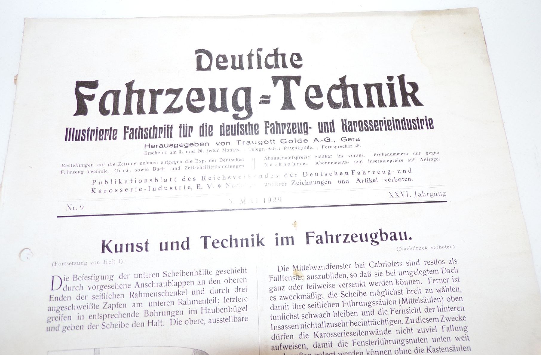 Deutsche Fahrzeug Technik 1926 Zeitschriften Automobil KFZ Oldtimer 