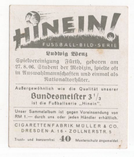 Hinein Sammelbild Wenz Spielvereinigung Fürth Fussball Bild Serie 