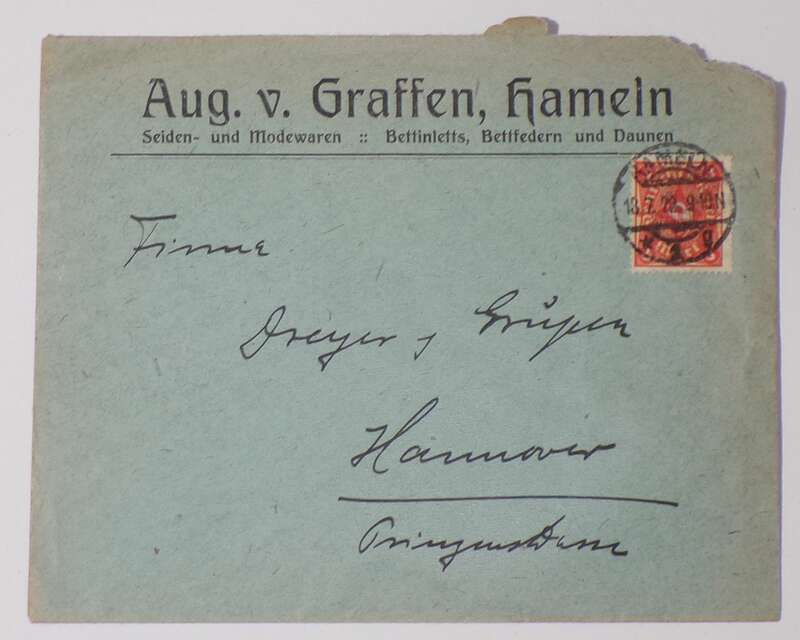 Firmen Brief August von Grassen Hameln Seiden Modewaren 1922 
