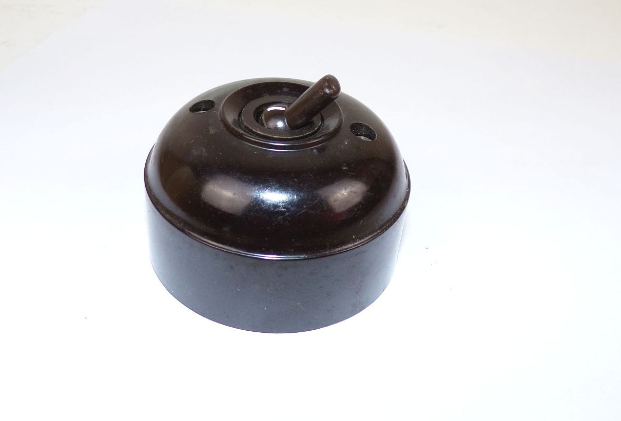 Alter Lichtschalter Schwarz Bakelit An Aus Aufputz vintage Kippschalter 