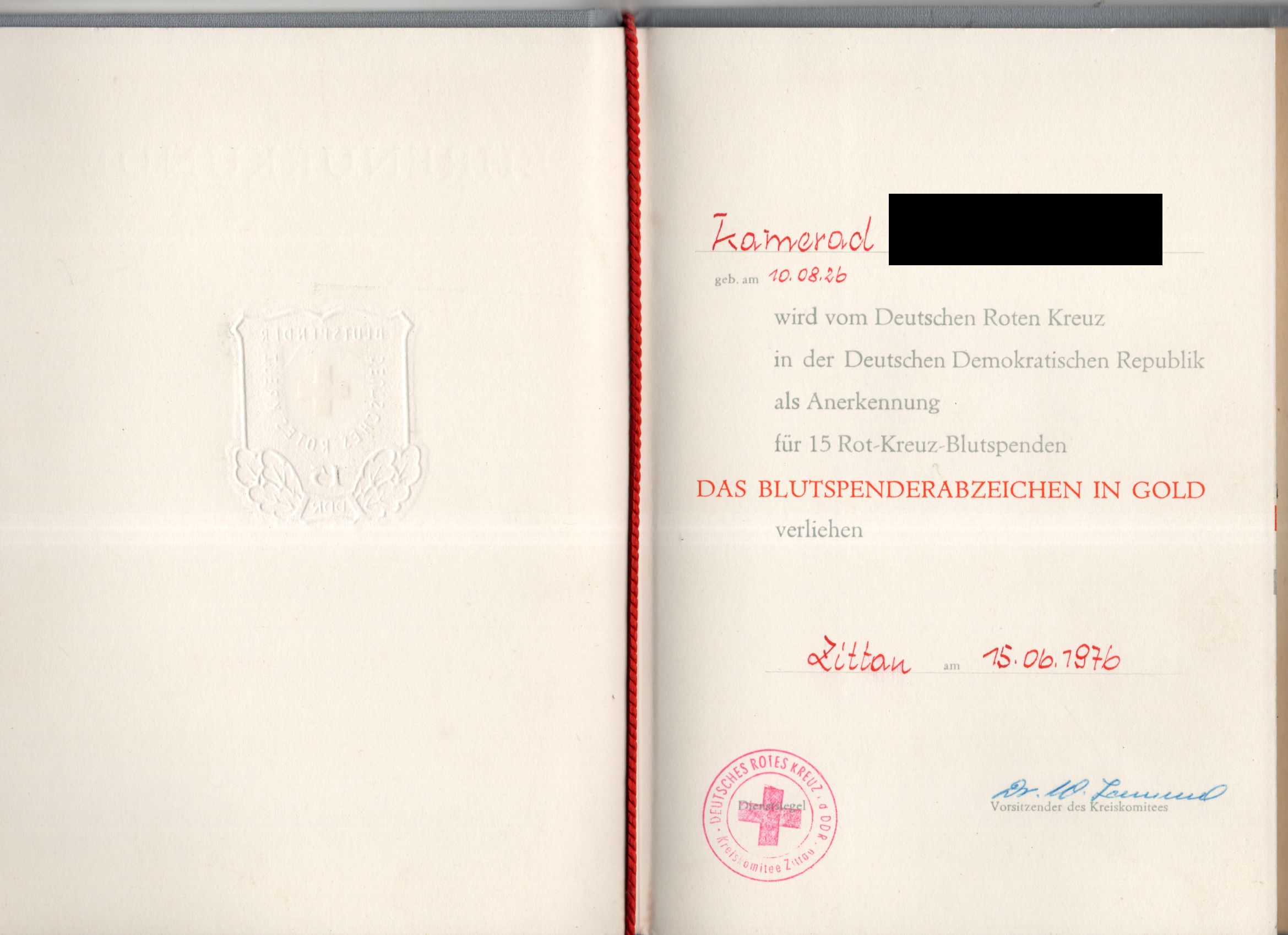 Urkunden Nachlass Rot Kreuz Ehrenurkunde Blutspendeabzeichen alle Stufen