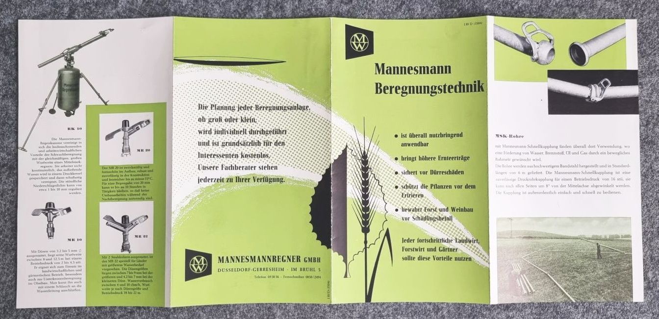 Mannesmann Beregnungstechnik alter Prospekt Landwirtschaft Gerresheim Mannesmann Beregnungstechnik alter Prospekt Landwirtschaft Gerresheim