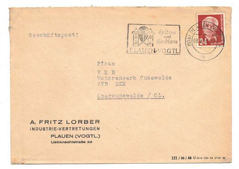 Firmen Brief 1953 Lorber Industrie Vertretung Plauen Vogtland 