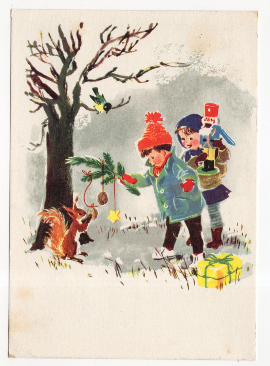 Künstler Ak Hanna Roth Schaberschul Kinder mit Eichhörnchen Neujahr 