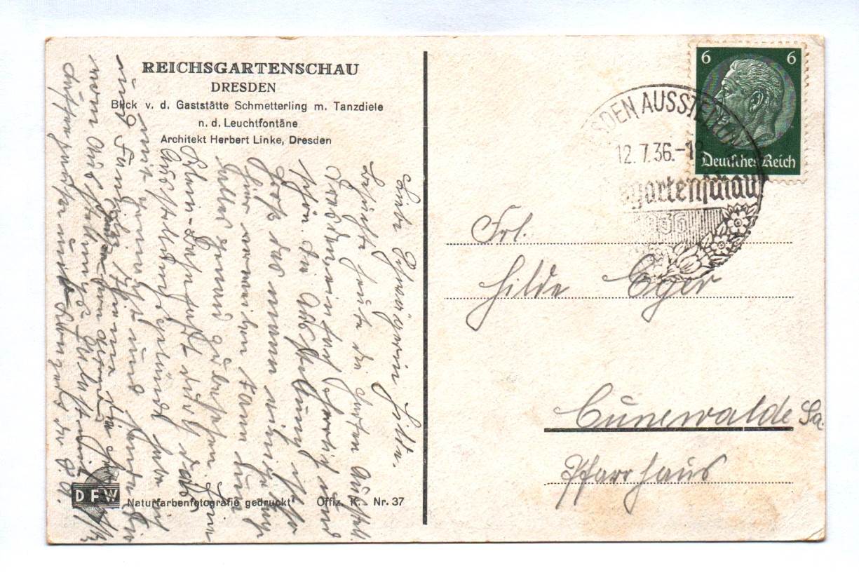 Ak Reichsgartenschau Dresden Gaststätte Schmetterling 1936 Ak Reichsgartenschau Dresden Gaststätte Schmetterling 1936