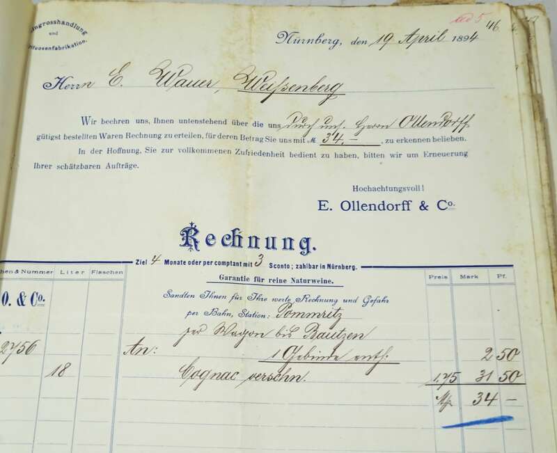 Dokumente Aktenmappe 1895 Nachlaß Braumeister Weißenberg Brauerei Rechnungen 