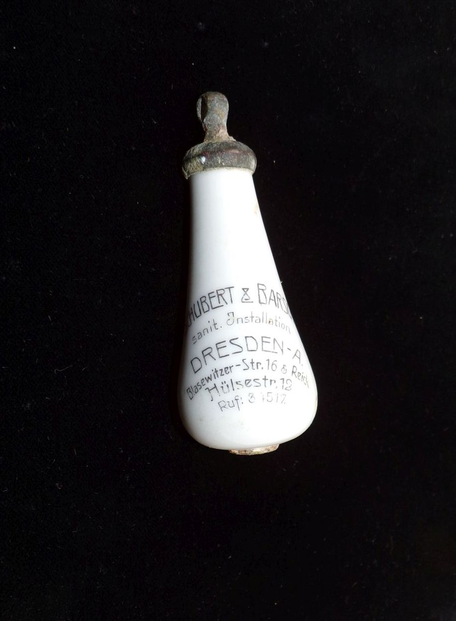 Alter WC Griff mit Reklame Schubert und Barsch Dresden um 1910 Klosett Porzellan