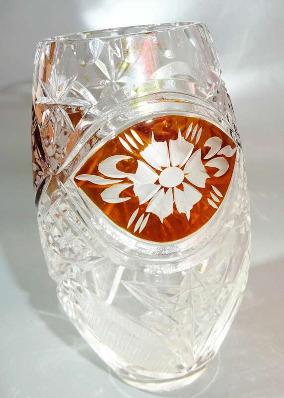 Kristall Vase Klein Orange Gelb Vintage Kristallvase