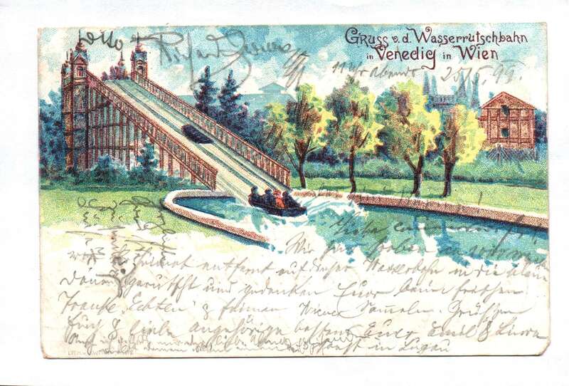 Ak Gruß v. d. Wasserrutschbahn in Venedig in Wien 1899