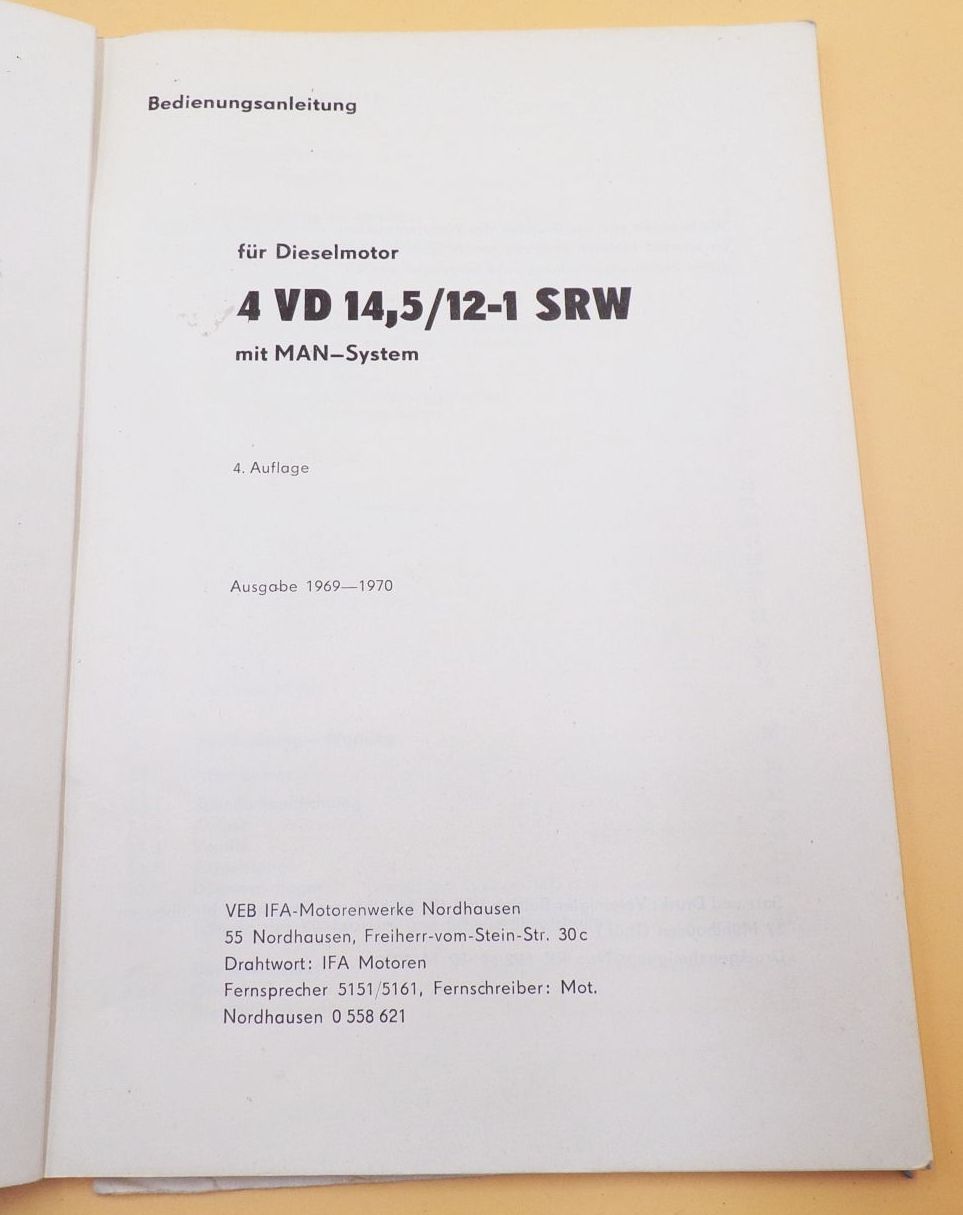 Bedienungsanleitung Dieselmotor mit MAN System VEB Ifa Nordhausen Original
