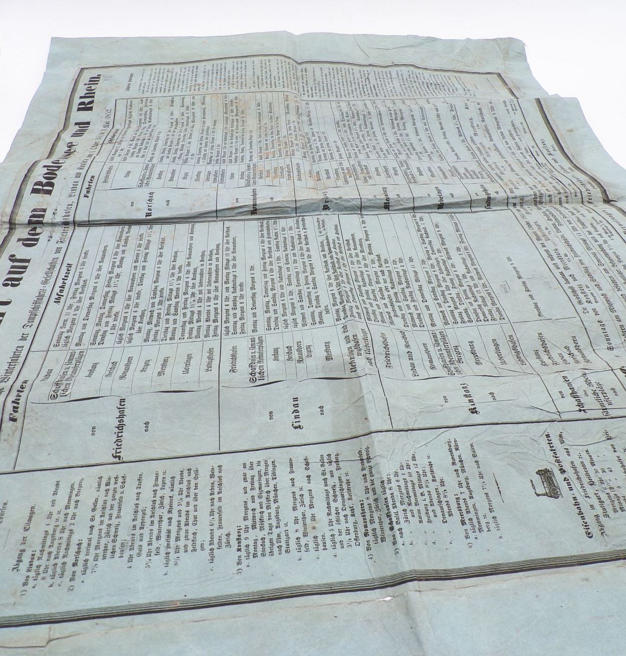 Alter Fahrplan Dampfschifffahrt aus den Bodensee und Rhein 1852 Alter Fahrplan Dampfschifffahrt aus den Bodensee und Rhein 1852