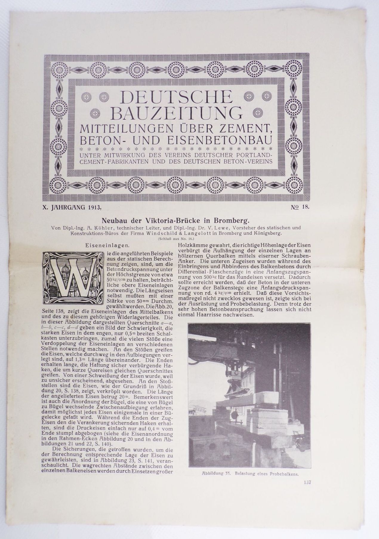 Deutsche Bauzeitung 4 Stück 1913 Bromberg Brückenbau Beton 