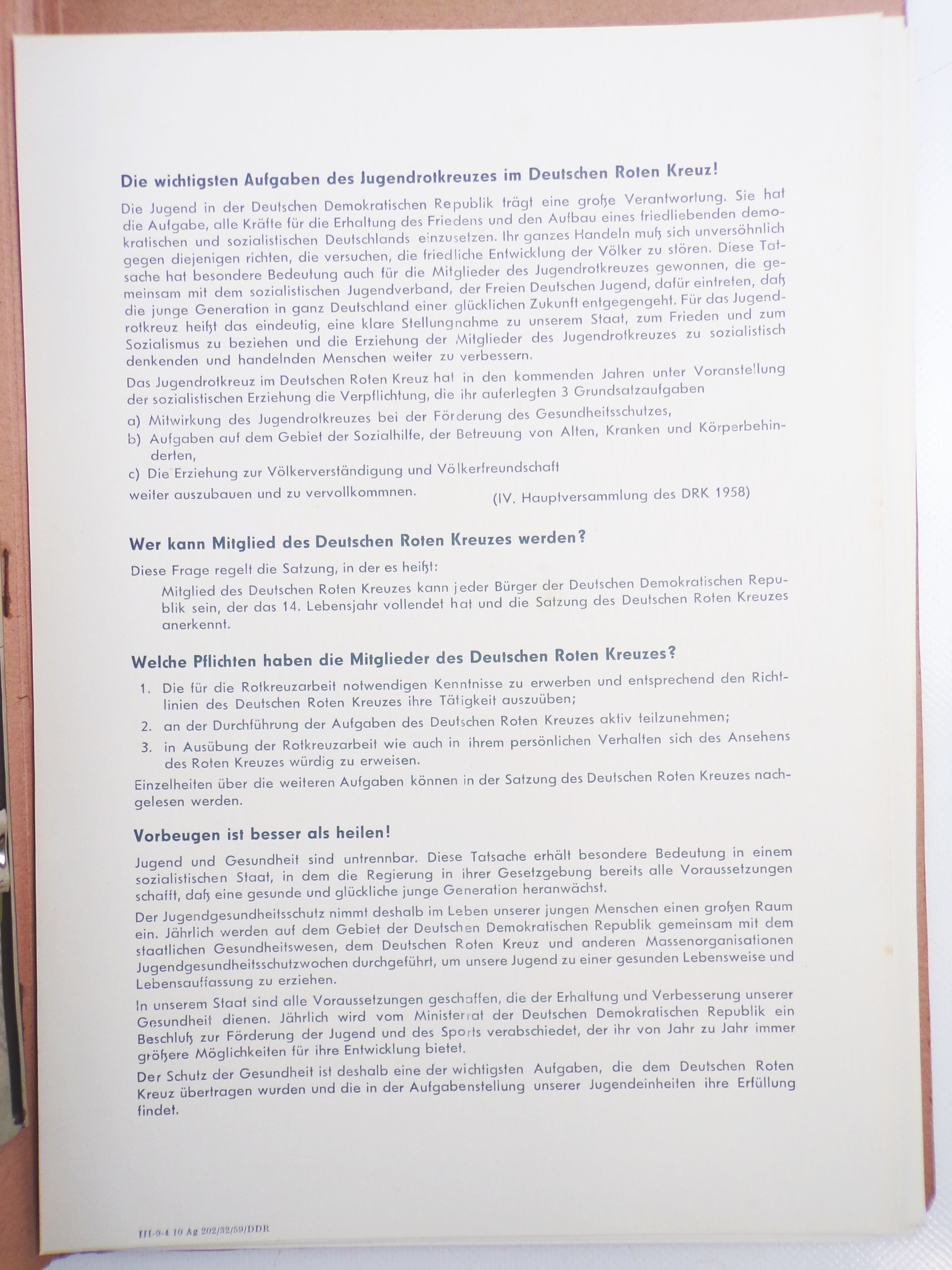 Junge Sanitäter Auszeichnung Mappe DRK Deutsches Rotes Kreuz DDR