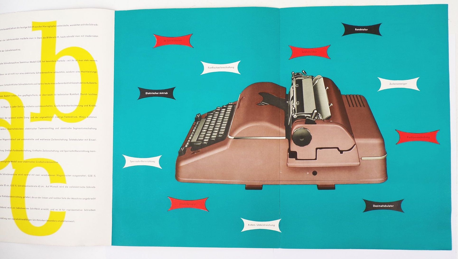 Reklame Prospekt Schreibmaschine 1962 DDR Soemtron GSE 