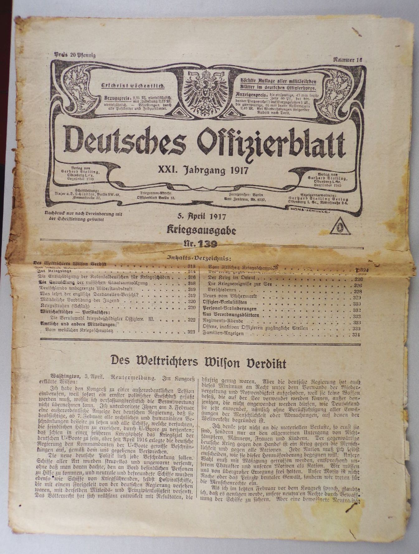 Deutsche Offiziersblatt 1917 Kriegsausgabe 139 