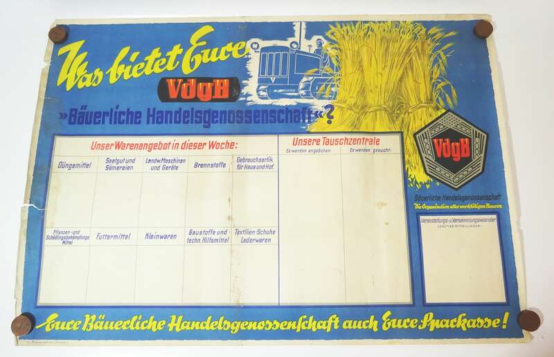 DDR Plakat Bäuerliche Handelsgenossenschaft LPG 1955 Schlepper 