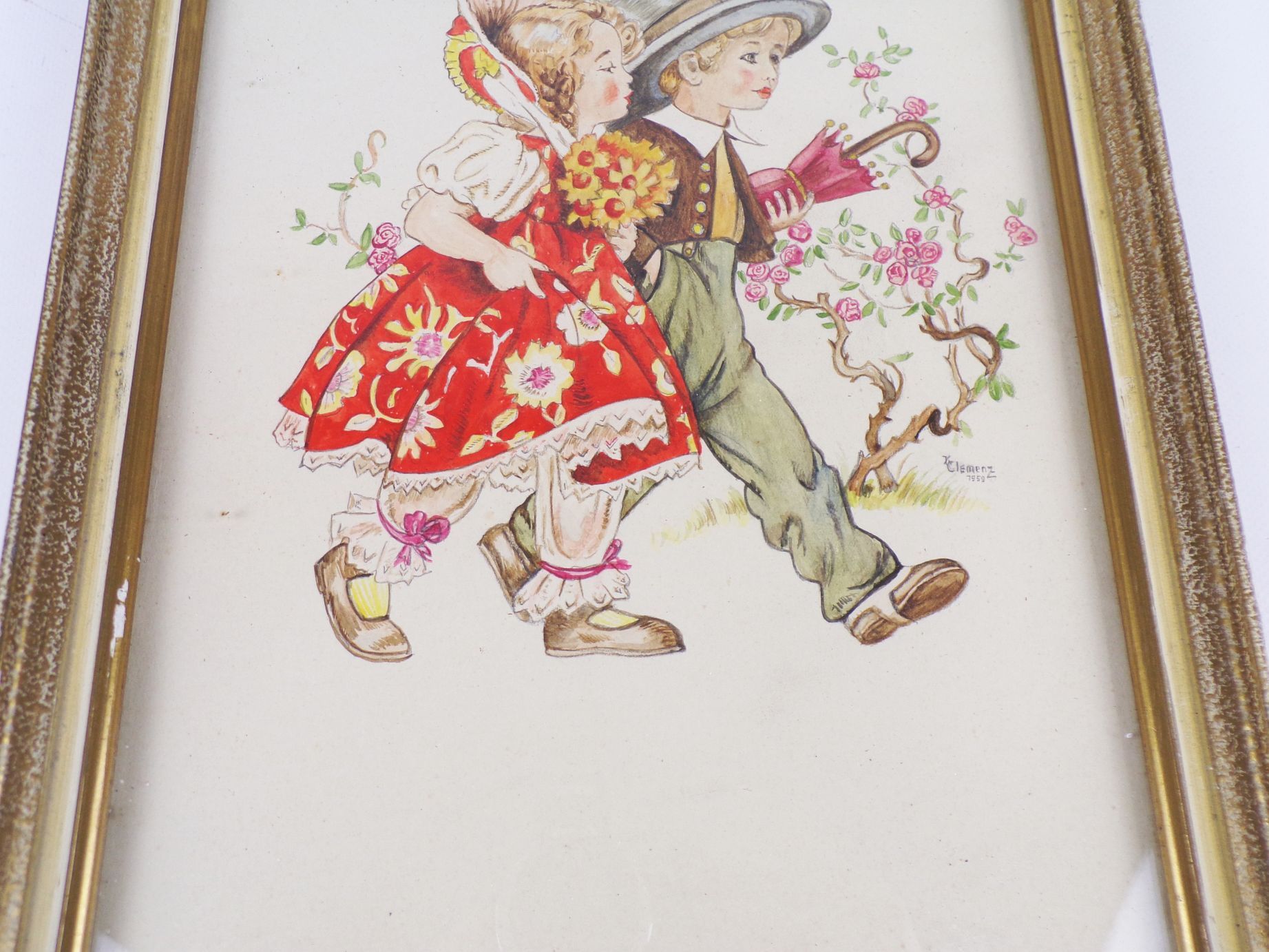 Aquarell Zeichnung Kinder Mode Kindermotiv K Clemenz signiert