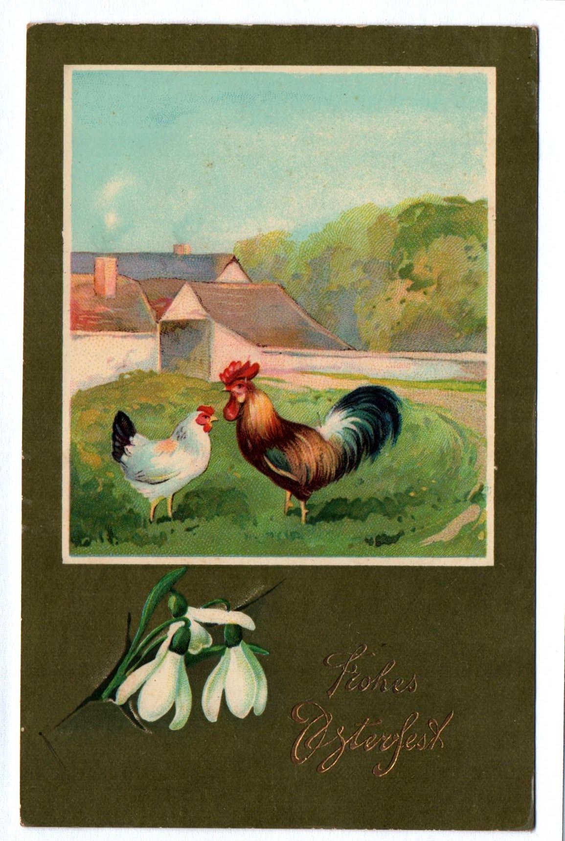 Künstler Ak Frohes Osterfest Hahn und Henne 1902 Künstler Ak Frohes Osterfest Hahn und Henne 1902