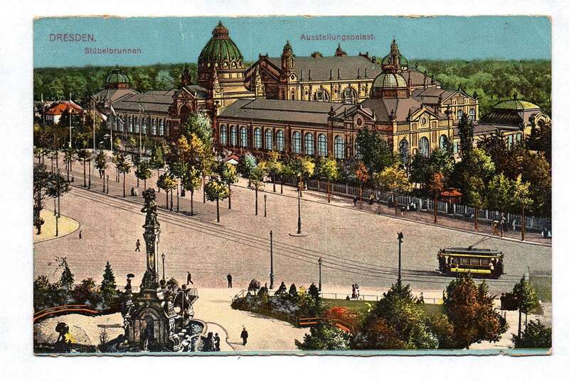 Ak Dresden Stübelbrunnen Ausstellungspalast 1918