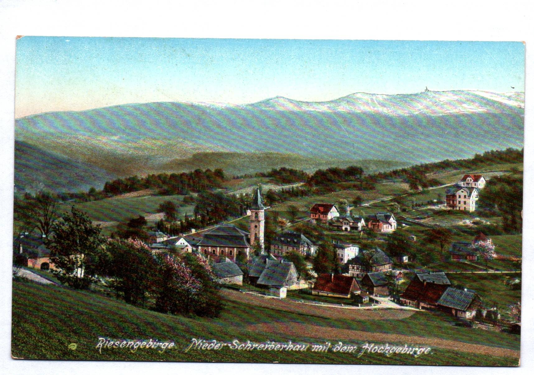 Ak Riesengebirge Nieder Schreiberhau mit dem Hochgebirge 