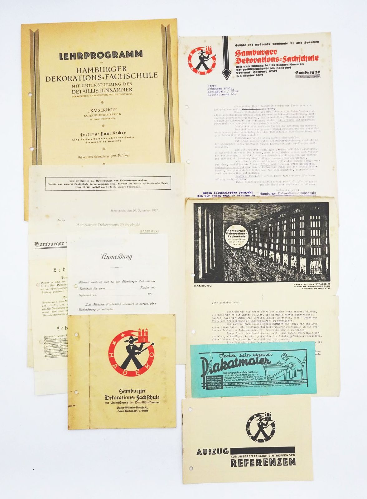 Alter Papierkram Hamburger Dekorations Fachschule Werbung 1927 