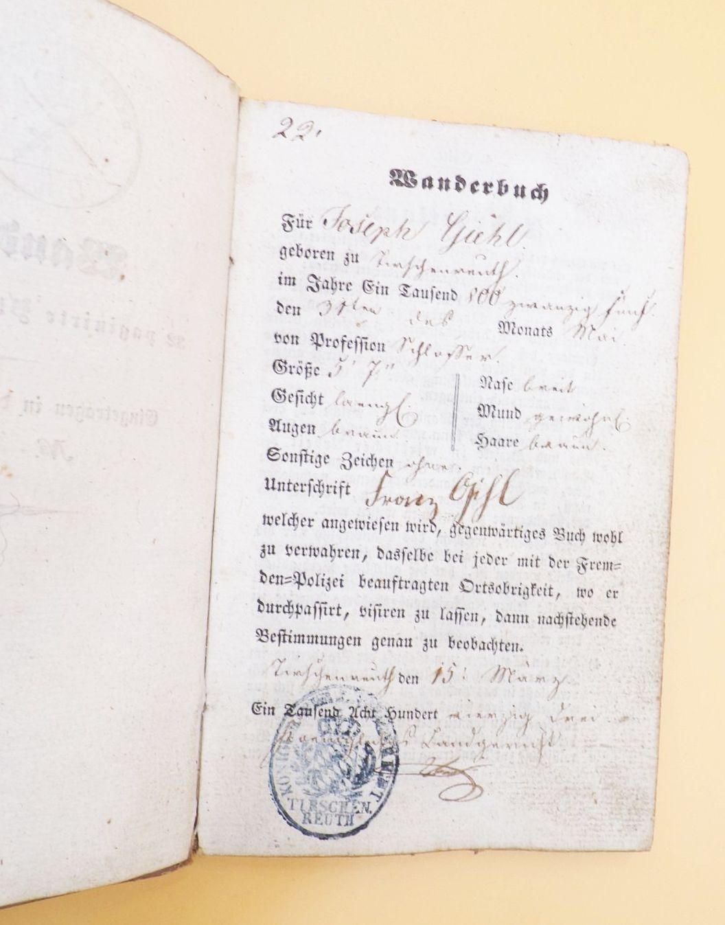 Wanderbuch Tirschenreuth Bayern 1841 Schlosser