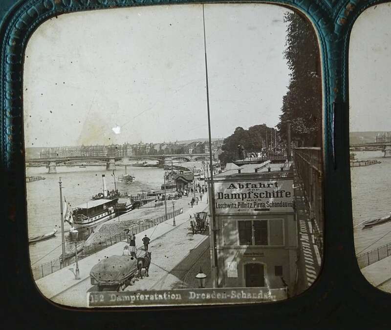 Stereofoto Dampfschiffe Anlegestelle Dresden Elbe Dampfer um 1900