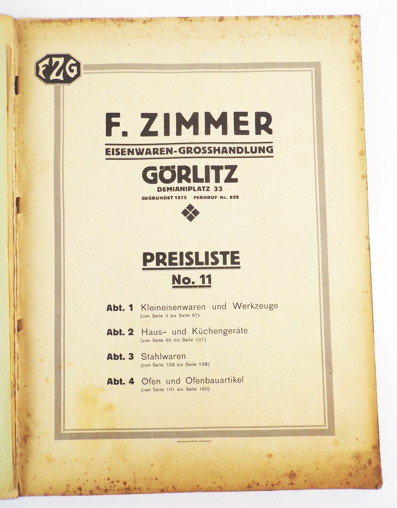 Alter Katalog Zimmer Görlitz Eisenwaren Werkzeuge Stahlwaren Öfen 