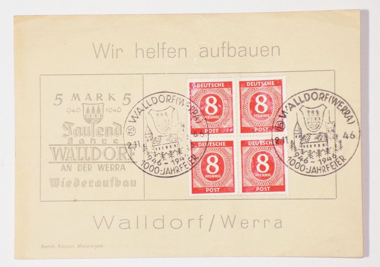 Beleg Wir helfen aufbauen Walldorf Werra 1946 