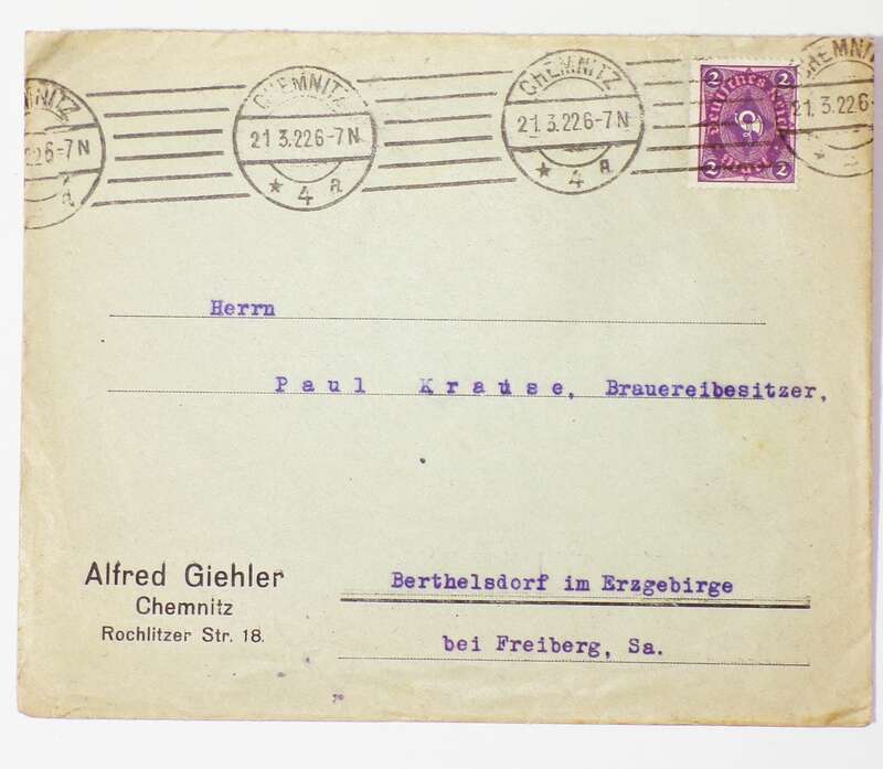 Brief Alfred Giehler Chemnitz 1922 Maschinenstempel
